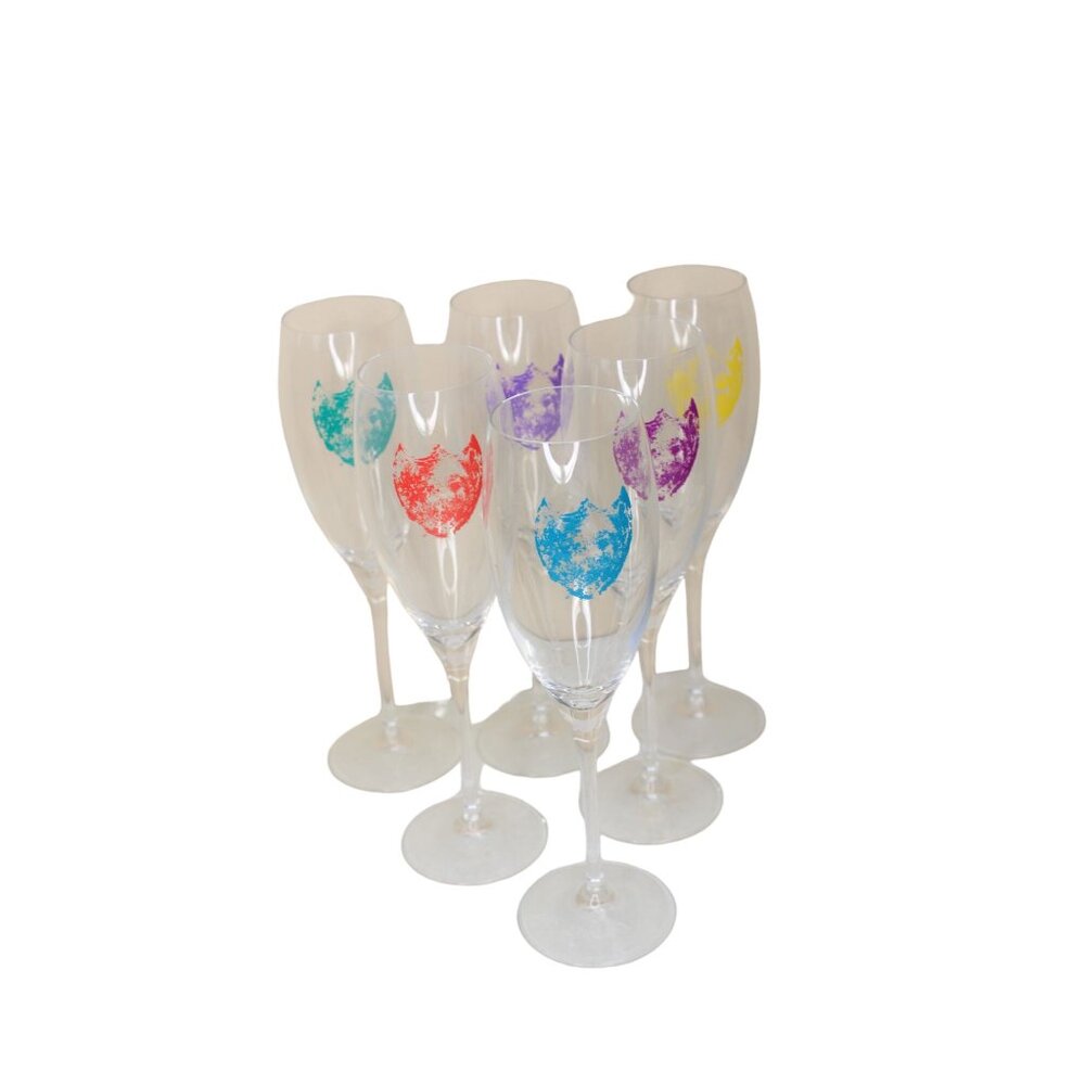 Andy Warhol Design Dom Perignon Champagne Flutes Set of 6 Vintage 91875